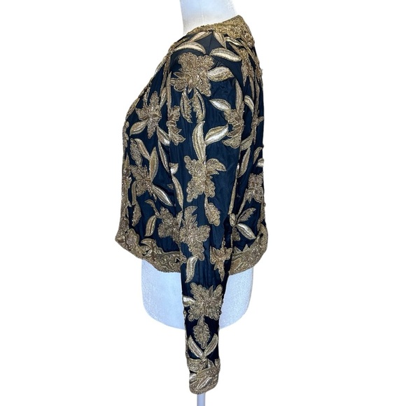 James Benjamin - Vintage Embroidered, Beaded Evening Jacket - Size 8, Black Gold - Picture 6 of 13